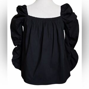 DR2 Black Puff Sleeve Blouse Size Small Off Shoulder Square Neck Top NWT
